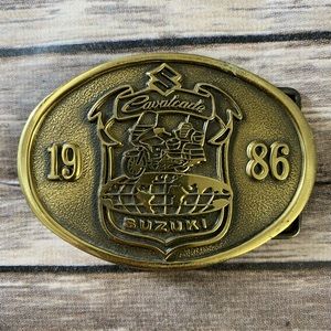 VTG 1986 Suzuki Cavalcade Solid Brass Belt Buckle Motorcycle Bike Biker
